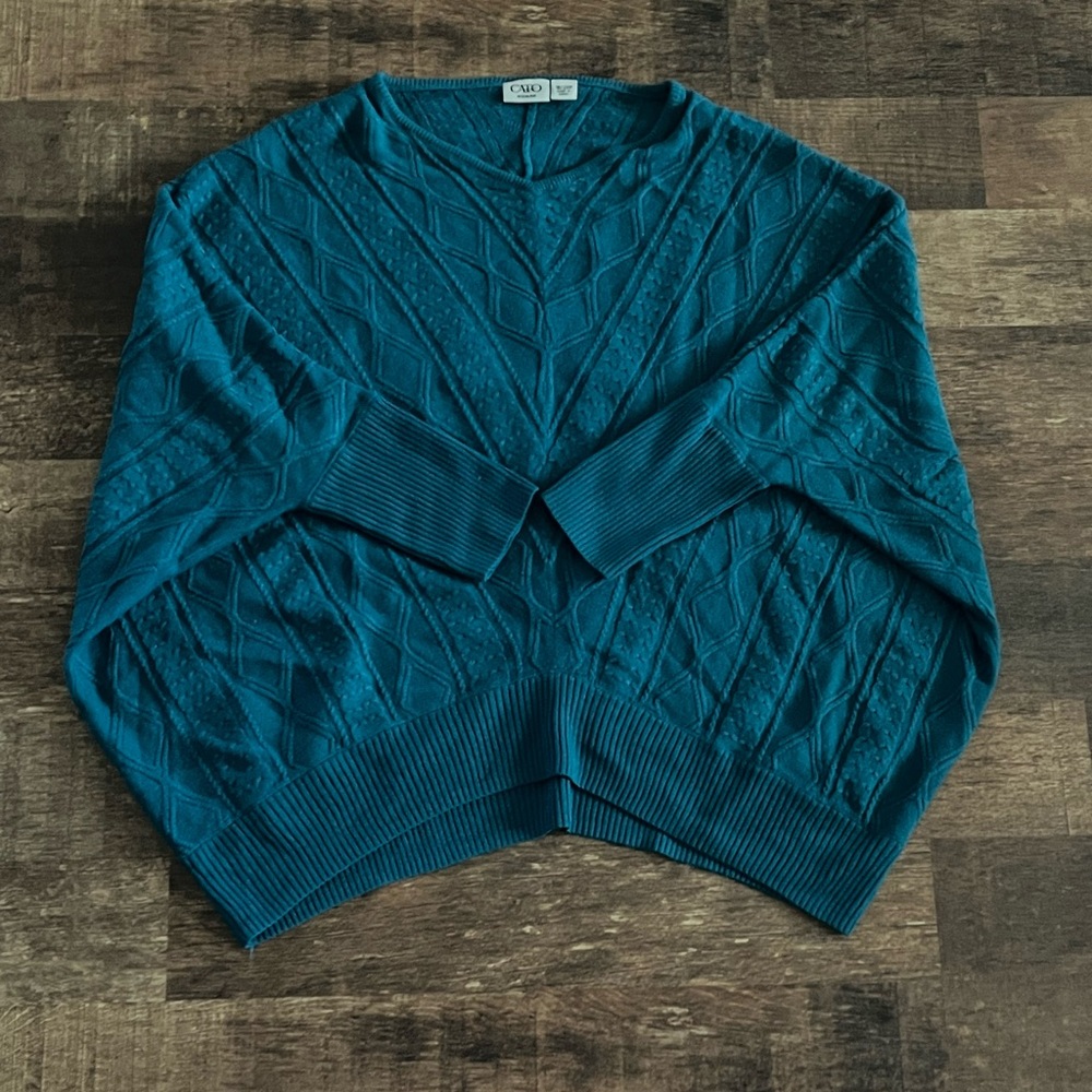 Turquoise Blue Patterned 80’s Poncho Sweater size XL or XXL